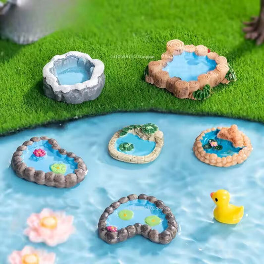 1Pc Vintage Pool Figurine Ponds Model Resin Craft Ornament Home Decoration Miniature Garden Fairy Glass Decor DIY Accessories