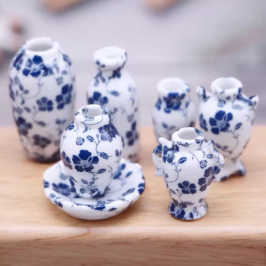 7pcs/Set Miniature Mini Vase Dollhouse Flower Home Ceramic Pot Vases Toy Decoration House Furniture Decor Dollhouse Accessory